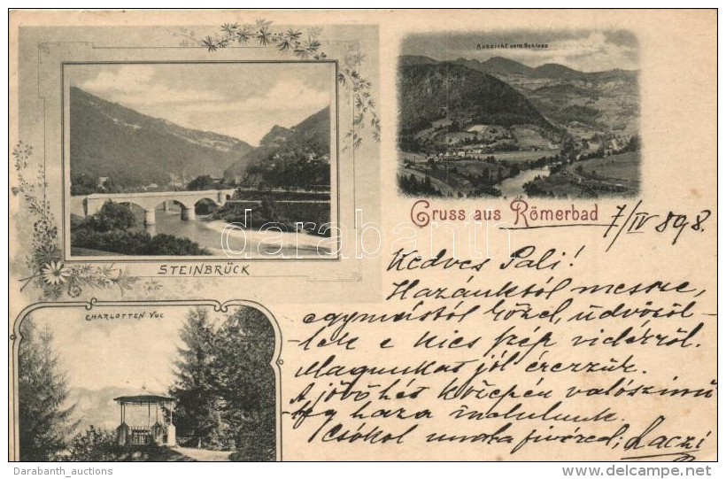 * T2/T3 1898 Rimske Toplice, R&ouml;merbad; Steinbr&uuml;ck, Charlotten Vue / Bridge, Pavilion, Floral (Rb) - Non Classés