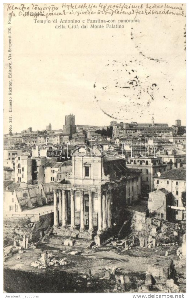 T2 Rome, Roma; Tempio Di Antonino E Faustina Con Panorama Della Citta Dal Monte Palatino / Churches - Non Classés