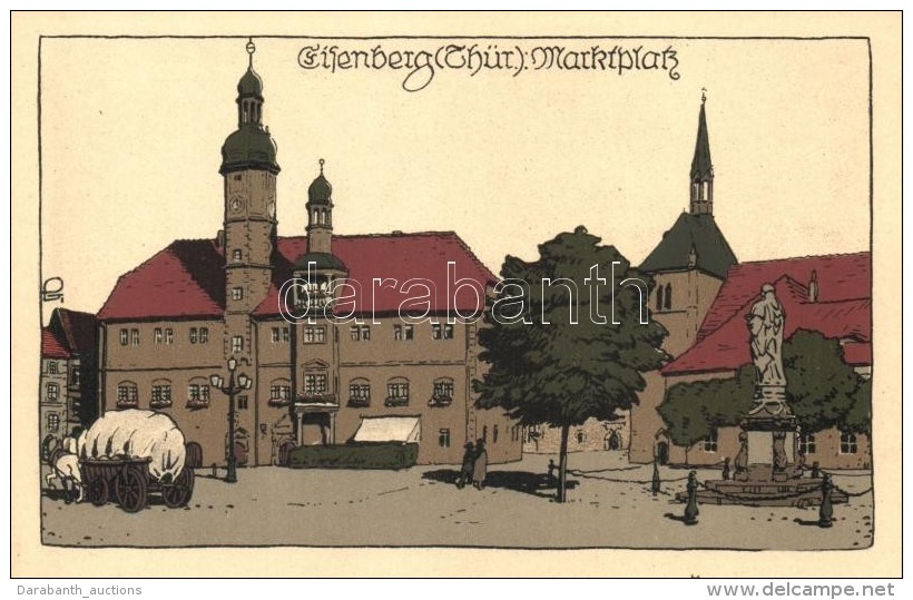 ** T1 Eisenberg, Marktplatz, Kunstverlag O. Wurfschmidt Nr. 1110, K&uuml;nstler-Steinzeichnung - Non Classés