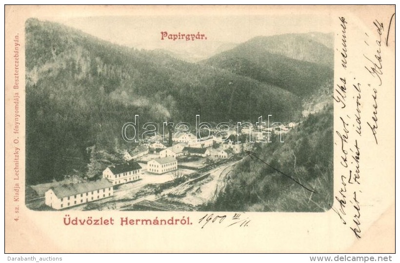 T2/T3 Herm&aacute;nd, Hermanecz, Harmanec; Pap&iacute;rgy&aacute;r, Kiadja Lechnitzky O. / Paper Factory (EK) - Non Classés