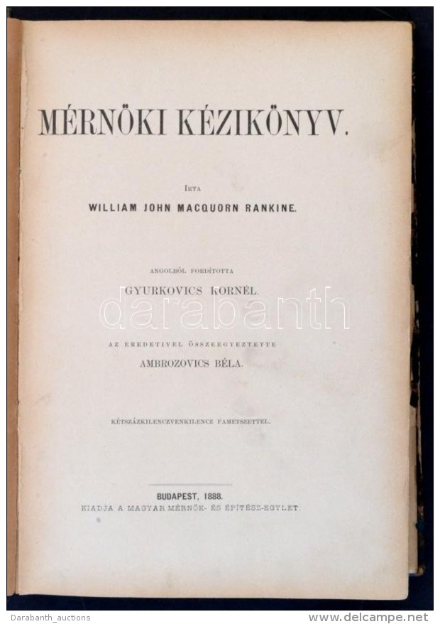 William John Macquorn Rankine: M&eacute;rn&ouml;ki K&eacute;zik&ouml;nyv. Ford&iacute;totta Gyurkovics... - Non Classés