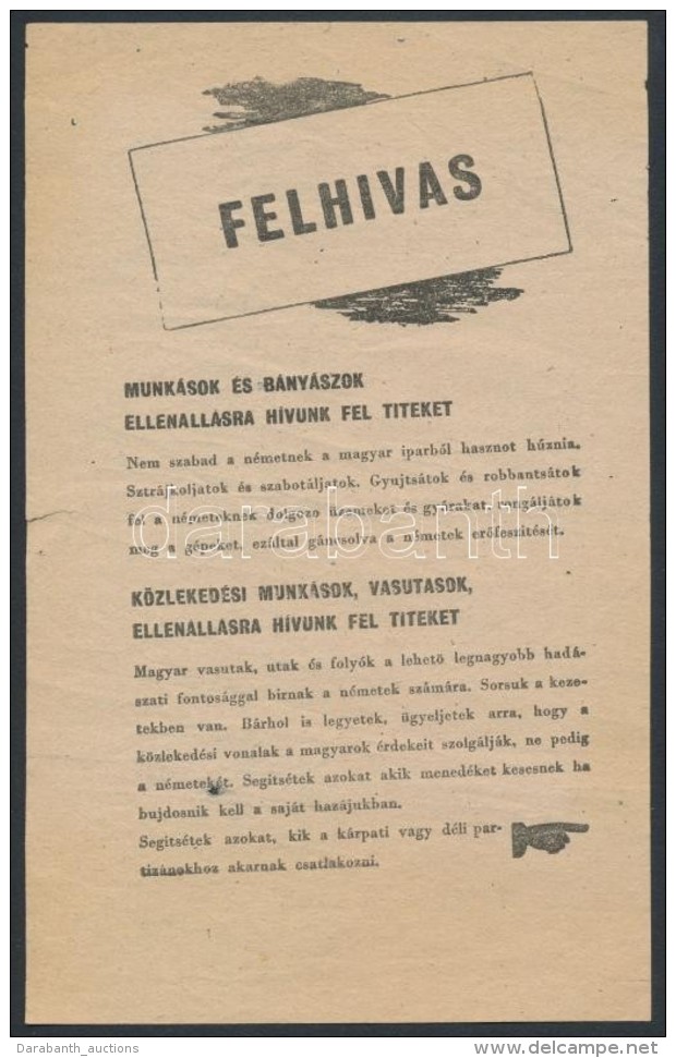 Cca 1944 A Nemzeti Ellen&aacute;ll&aacute;s Mozgalom Felh&iacute;v&aacute;sa, A Sz&ouml;vets&eacute;ges... - Non Classés