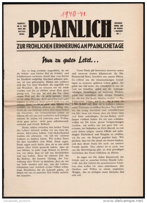 1940  Bp., Ppainlich, Zur Fr&ouml;chlichen Erinnerungan Ppainlichetage, 12p - Non Classés