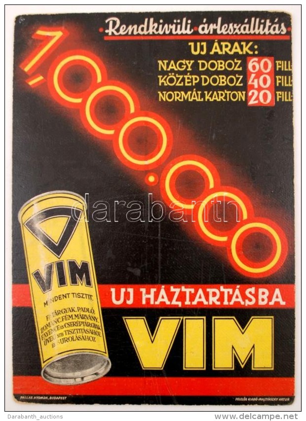 Cca 1940 VIM Tiszt&iacute;t&oacute;szer Rekl&aacute;m Plak&aacute;t. Karton.  / Cca 1940 Cleaning Product... - Non Classés