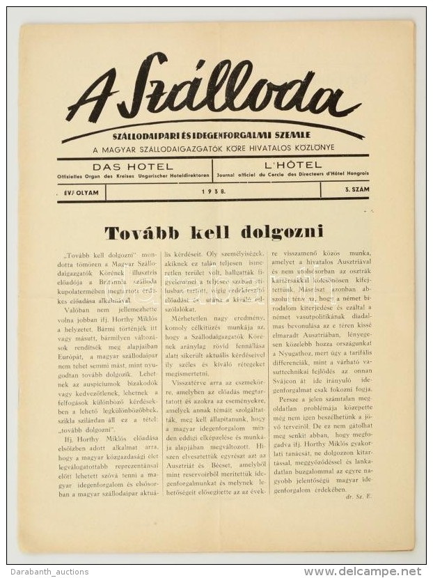 1938 A Sz&aacute;lloda, A Sz&aacute;llodaipari &eacute;s Idegenforgalmi Szemle, A Magyar... - Non Classés