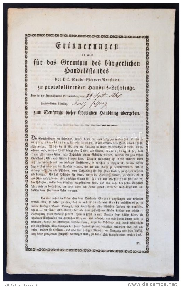 1861 Wiener-Neustadt, N&eacute;met NyelvÅ± Hirdetm&eacute;ny A Helyi K&eacute;zmÅ±vesipari, Kereskedelmi... - Non Classés