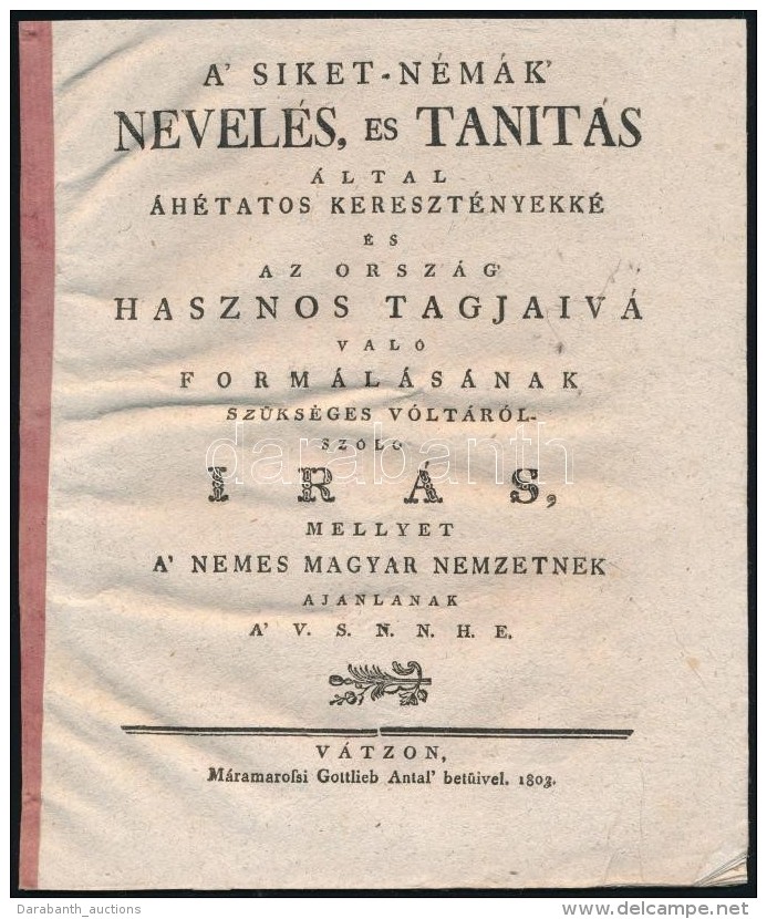 1803 A Siket-n&eacute;m&aacute;k Nevel&eacute;s &eacute;s Tan&iacute;t&aacute;s &aacute;ltal &aacute;h&eacute;tatos... - Non Classés