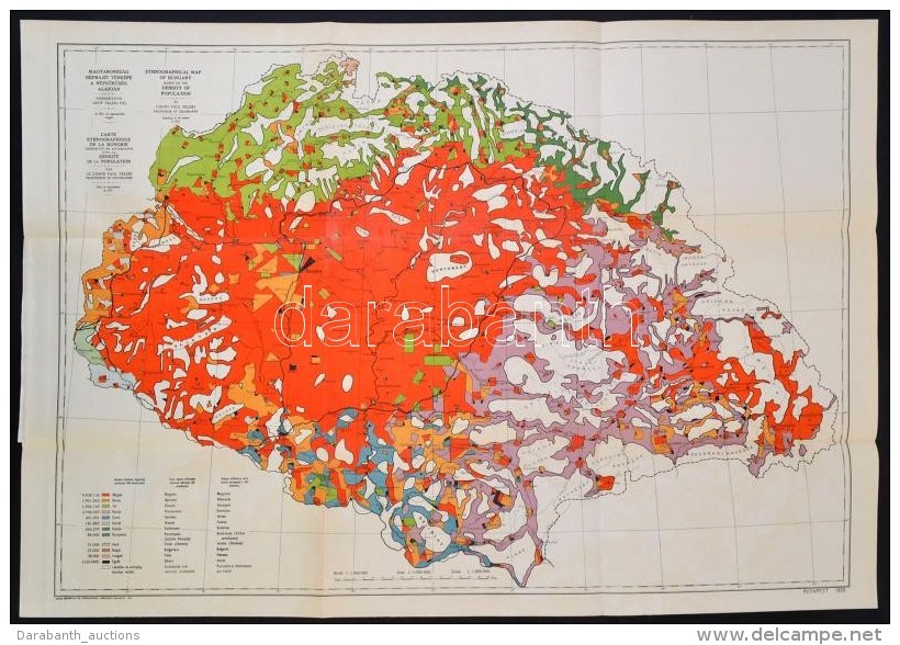 1920 Magyarorsz&aacute;g N&eacute;prajzi T&eacute;rk&eacute;pe, Szerk.: Teleki P&aacute;l, 1:100.000, Kl&ouml;sz... - Autres & Non Classés