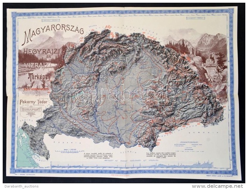 1920 Magyarorsz&aacute;g Hegyrajzi &eacute;s V&iacute;zrajzi Tr&eacute;k&eacute;pe EsÅ‘ Vonalakkal, Pokorny... - Autres & Non Classés