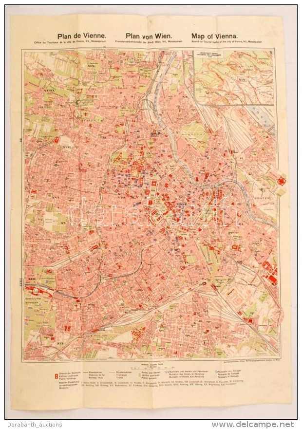 1937 B&eacute;cs T&eacute;rk&eacute;p Hotelekkel / Map Of Vienna 40x60 Cm - Autres & Non Classés