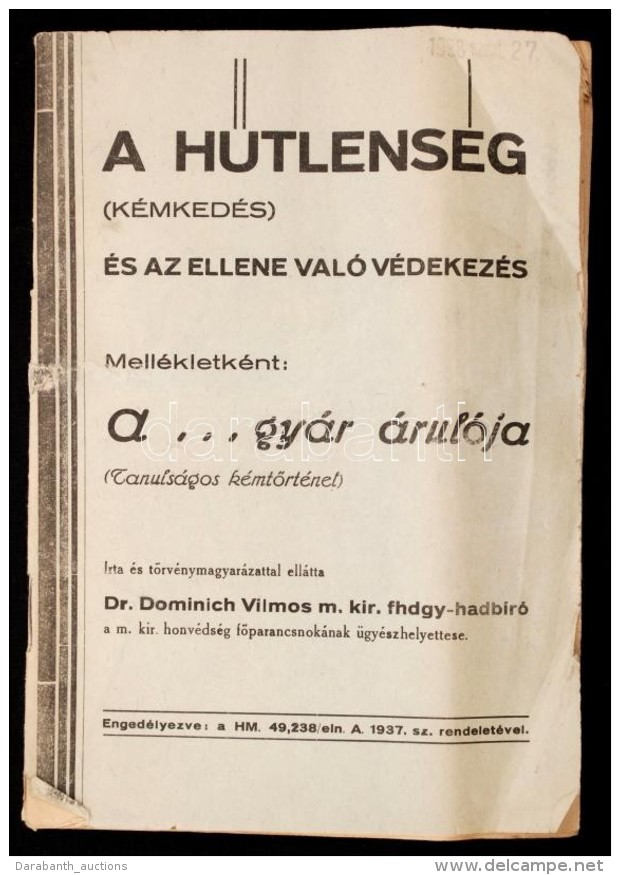 1937 A HÅ±tlens&eacute;g (k&eacute;mked&eacute;s) &eacute;s Az Ellene Val&oacute; V&eacute;dekez&eacute;s.... - Andere & Zonder Classificatie