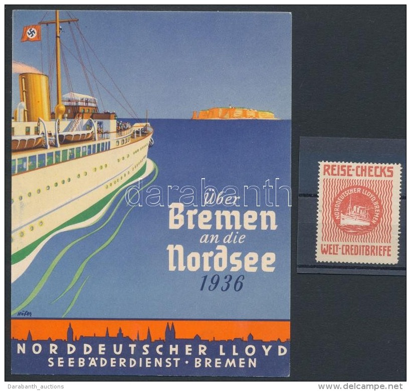 1936 Norddeutscher Lloyd Haj&oacute;t&aacute;rsas&aacute;g Rekl&aacute;mlapja, 12x16 Cm +... - Publicités