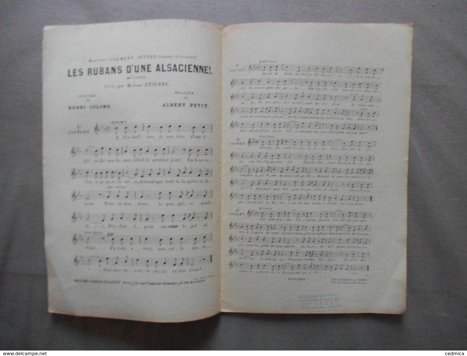 LES RUBANS D'UNE ALSACIENNE A MONSIEUR CLEMENT JUSTET MELODIE CREEE PAR Mme ETIENNE PAROLES DE HENRI COLOMB - Noten & Partituren