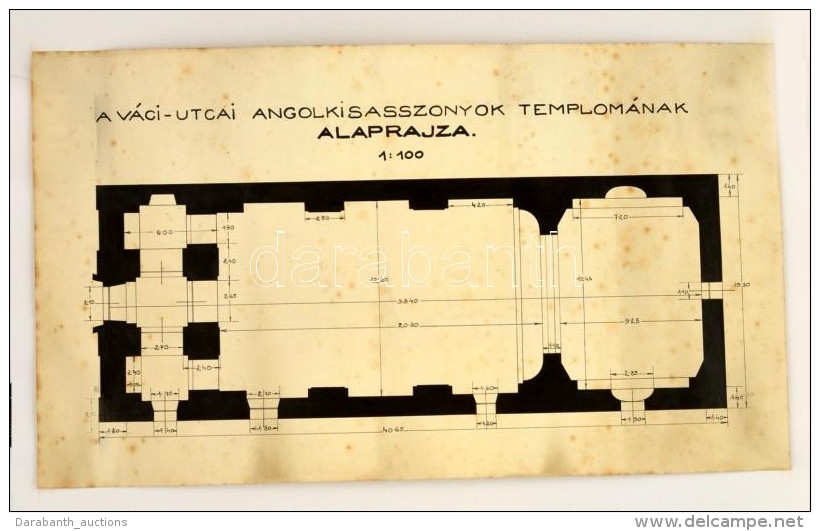 Cca 1920 V&aacute;ci-utcai Angolkisasszonyok Templom&aacute;nak Alaprajza, Kiss&eacute; Foltos, 28x48 Cm. - Non Classés
