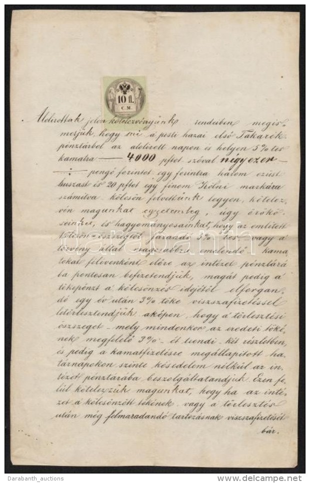 1854 Okm&aacute;ny 10Fl CM Okm&aacute;nyb&eacute;lyeggel / 1854 Receipt With 10Fl Document Stamp - Non Classés