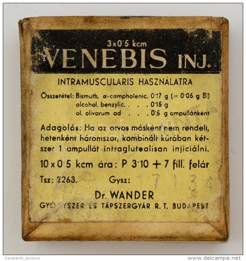 Venebis R&eacute;gi Gy&oacute;gyszeres Dobozka, Tartalommal, 4x4x1,5 Cm - Autres & Non Classés