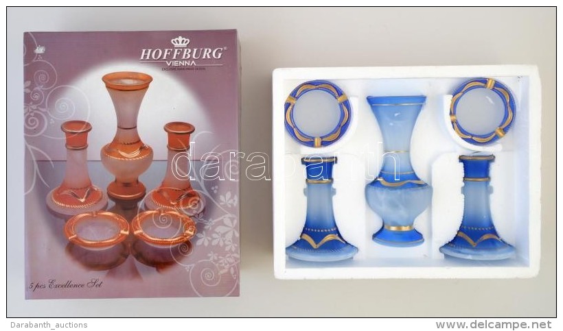 Hoffburg Vienna Asztali K&eacute;szlet ( 5db), K&eacute;zzel Festett Aranyoz&aacute;ssal, Eredeti Doboz&aacute;ban,... - Verre & Cristal