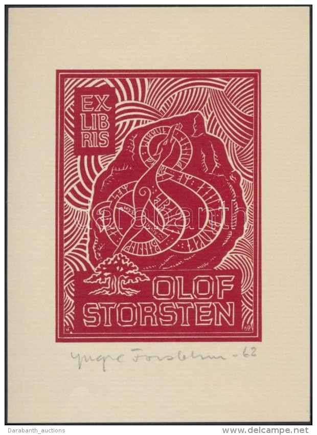 Forsblom, Yngve (1906/1914-1982): Ex Libris Olof Storsten, Fametszet, Jelzett, 13,5&times;10 Cm - Autres & Non Classés