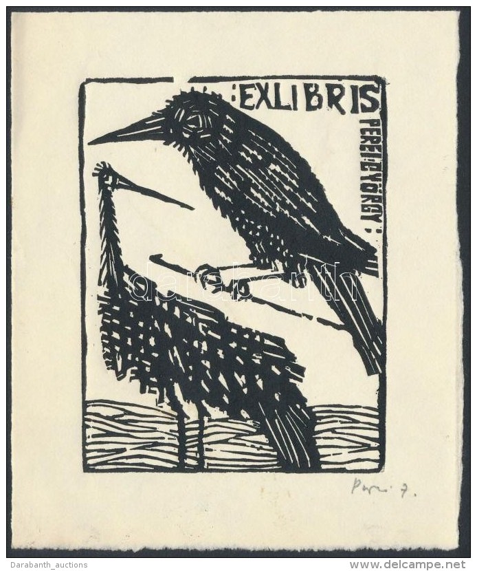 Perei Zolt&aacute;n (1913-1992): Ex Libris Perei Gy&ouml;rgy. Lin&oacute;metszet, Pap&iacute;r, Jelzett, 12&times;9... - Autres & Non Classés