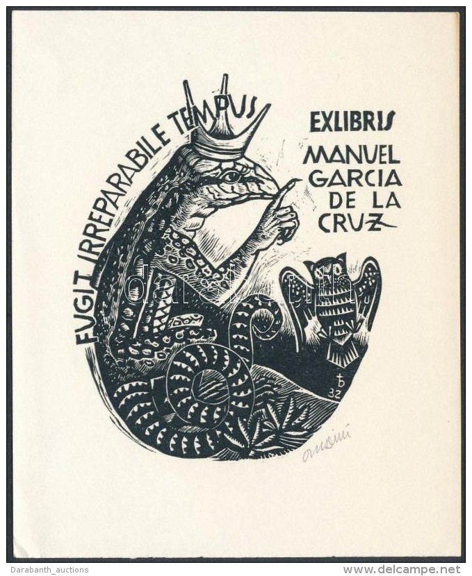 Oriol Maria Divi (1924-2013): Ex Libris Manuel Garcia De La Luz. Fametszet, Pap&iacute;r, Jelzett A D&uacute;con,... - Autres & Non Classés