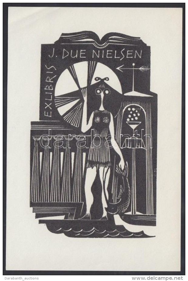 Du&scaron;an Janou&scaron;ek (1928-1966): Ex Libris Nielsen. Fametszet, Pap&iacute;r, Jelzett, 10&times;6 Cm - Autres & Non Classés