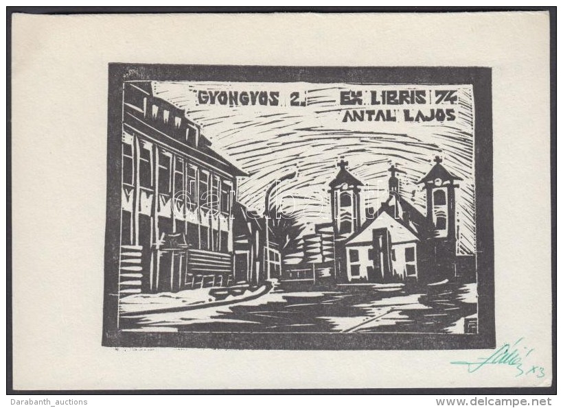 F&aacute;bi&aacute;n Tivadar: Gy&ouml;ngy&ouml;s. Ex Libris Antal Lajos. Lin&oacute;, Pap&iacute;r, Jelzett, 11x15... - Autres & Non Classés