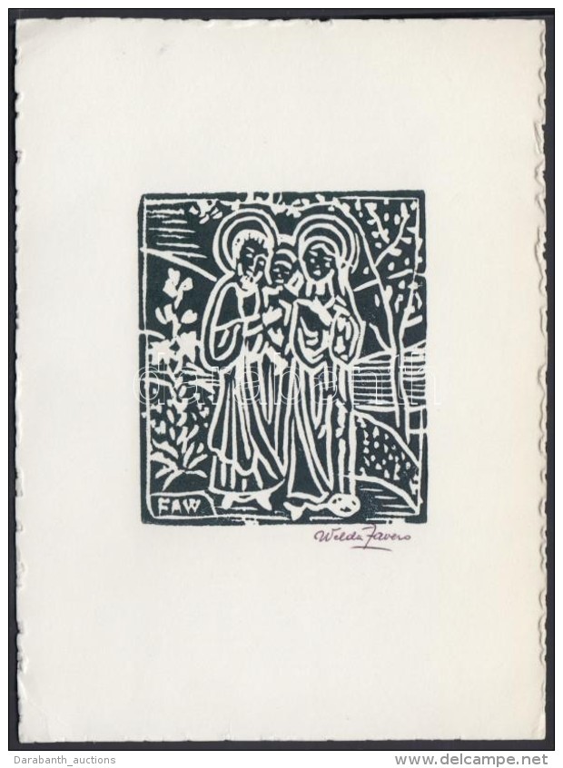 Welda Favero: Ex Libris. Linometszet, Jelzett. / Italian Bookplate. Signed 11x14 Cm - Autres & Non Classés