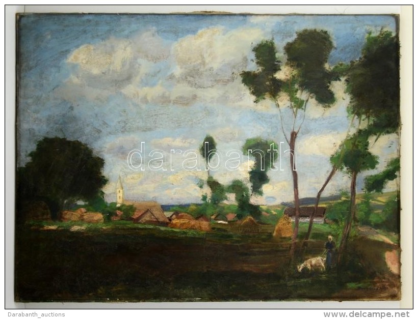 Burghardt RezsÅ‘ (1884-1963): Faluhat&aacute;r. Olaj, V&aacute;szon, Jelzett, 74&times;99 Cm - Autres & Non Classés