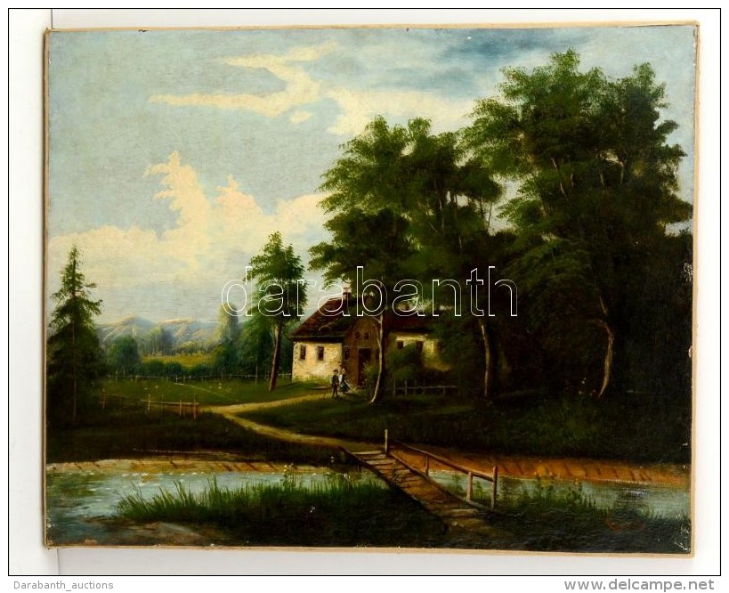 Barton Jelz&eacute;ssel: Erdei Kis H&aacute;z. Olaj, V&aacute;szon, Restaur&aacute;lt, 54&times;68 Cm - Autres & Non Classés