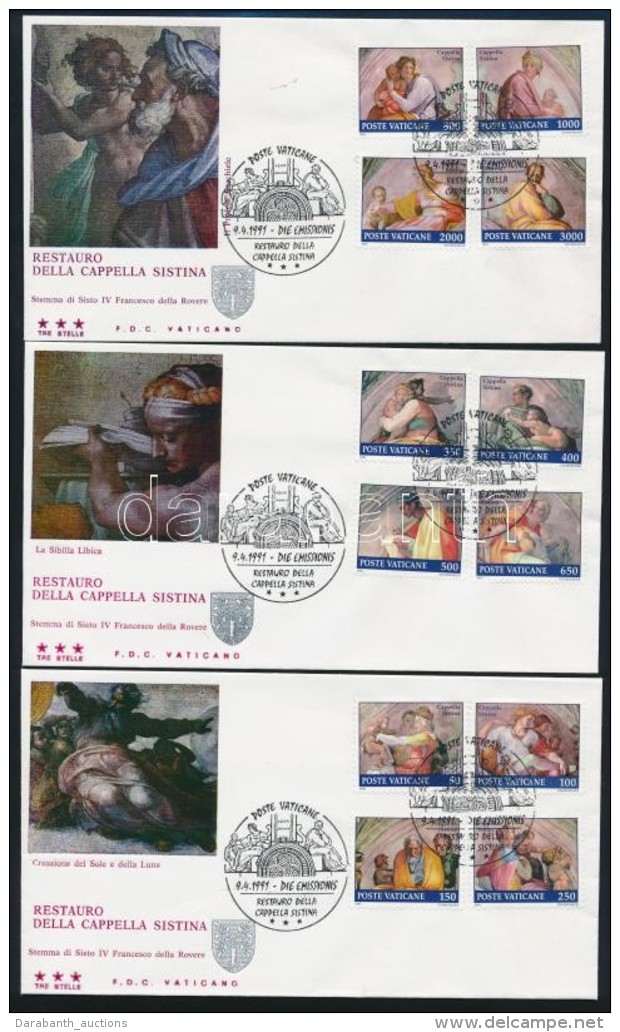 1991 Sixtus-k&aacute;polna Fresk&oacute;i Sor 3 Db FDC-n Mi 1023-1034 - Autres & Non Classés