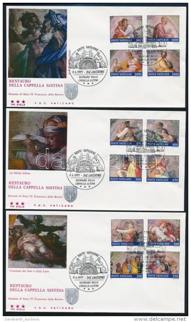 1991 Sixtus-k&aacute;polna Fresk&oacute;i Sor 3 Db FDC-n Mi 1023-1034 - Autres & Non Classés