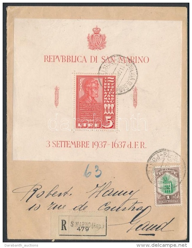 1938 Aj&aacute;nlott Lev&eacute;l Blokkal B&eacute;rmentes&iacute;tve Belgiumba / Mi Block 3 On Registered Cover To... - Autres & Non Classés