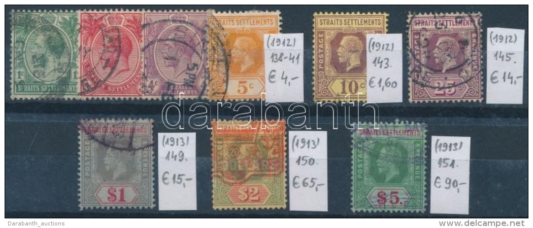 O Straits Settlements 1912-1913 Klasszikus &ouml;ssze&aacute;ll&iacute;t&aacute;s, 9 Db B&eacute;lyeg (Mi EUR... - Autres & Non Classés