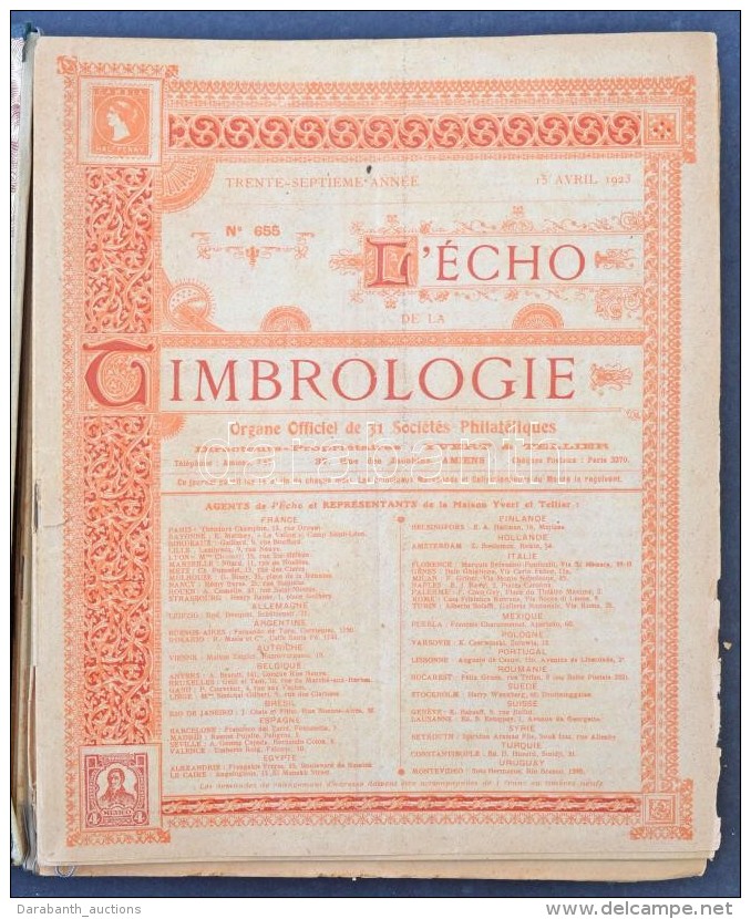 L'Echo De La Timbrologie 1923 &aacute;prilis - 1925 M&aacute;rcius K&ouml;z&ouml;tti Sz&aacute;mai 2 K&ouml;tetben... - Autres & Non Classés