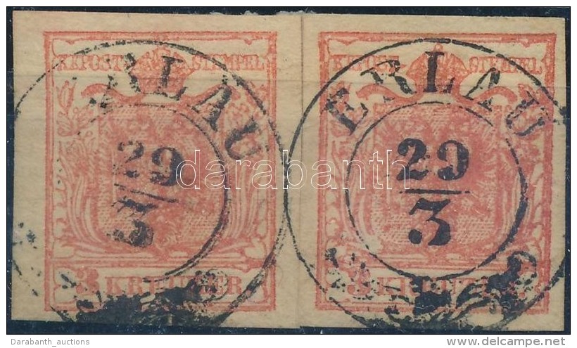 1850 2 X 3kr HP IIIa. J&oacute; / &oacute;ri&aacute;si Sz&eacute;lekkel, Lemezhib&aacute;val / With Plate Variety... - Autres & Non Classés