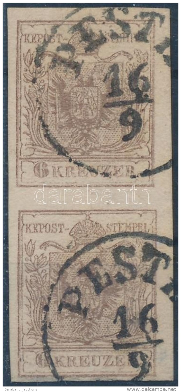 O 1850 6kr Sz&uuml;rk&eacute;sbarna / Greybrown F&uuml;ggÅ‘leges P&aacute;r / Vertical Pair MP III. Teljes /... - Autres & Non Classés