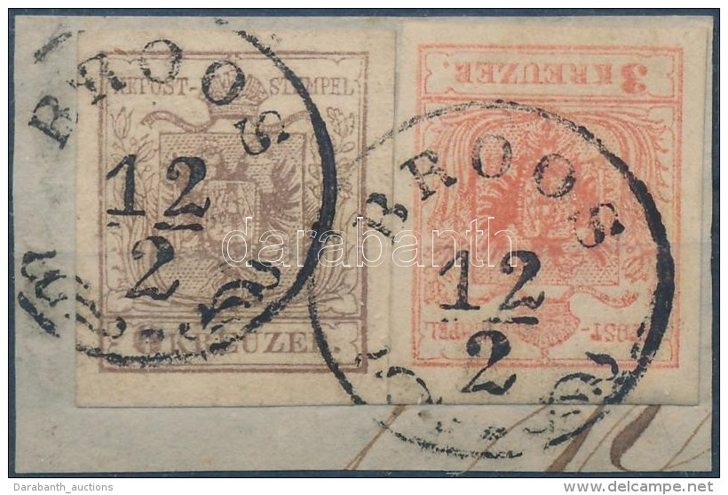 1850 6kr + 3kr MP III. Sz&eacute;p / &oacute;ri&aacute;si Sz&eacute;lekkel 'BROOS' - Autres & Non Classés