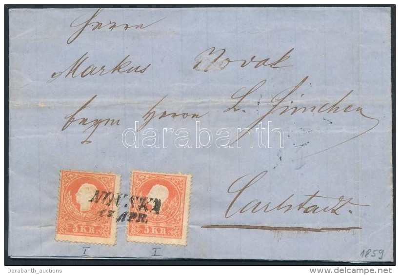 1859 2 X 5kr I. (hajt&aacute;snyom) Lev&eacute;len / (folded) On Cover 'NOVSKA' (Gudlin 500p) - Karlstadt - Autres & Non Classés