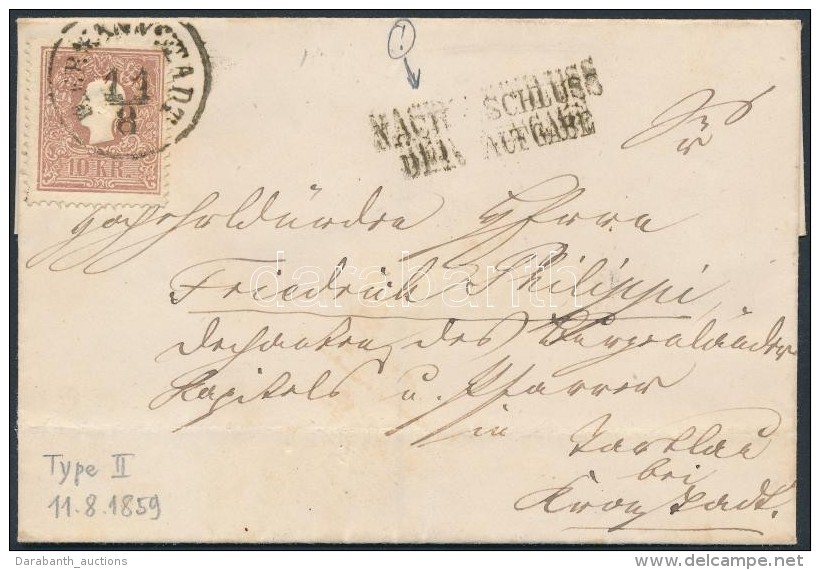 1859 10kr II. Lev&eacute;len / On Cover 'KRONSTADT' + 'NACH SCHLUSS DER AUFGABE' - Autres & Non Classés