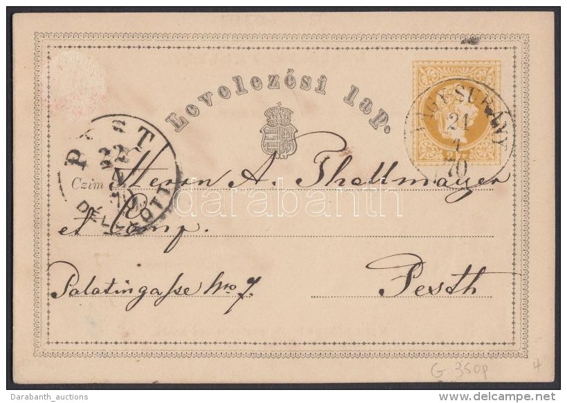 1870 2kr D&iacute;jjegyes LevelezÅ‘lap / PS-card  'NAGY - SUR&Aacute;NY' - 'PEST' - Autres & Non Classés
