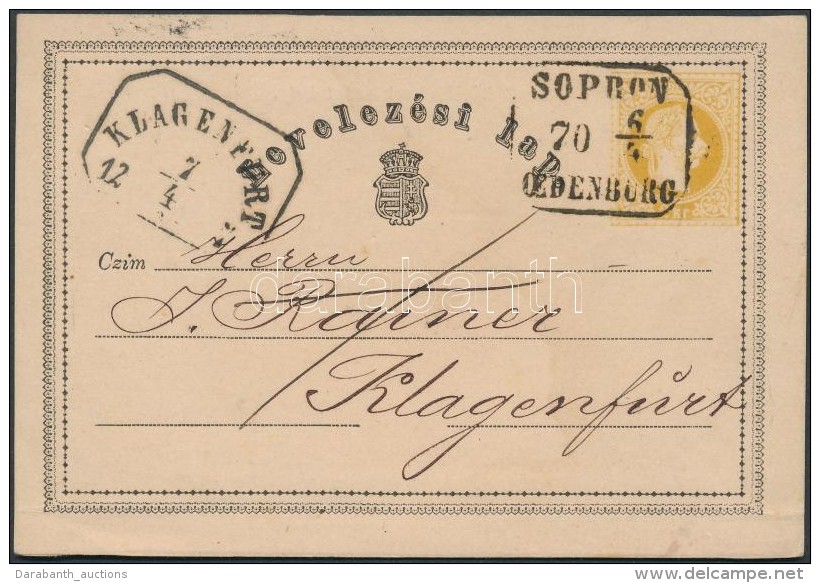1870 2kr D&iacute;jjegyes LevelezÅ‘lap, Sz&eacute;p S&ouml;t&eacute;t Sz&iacute;n / PS-card 'SOPRON / OEDENBURG /... - Autres & Non Classés