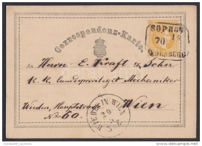 1870 2kr D&iacute;jjegyes LevelezÅ‘lap / PS-card  'SOPRON / OEDENBURG / 70' - 'WIEN' - Autres & Non Classés
