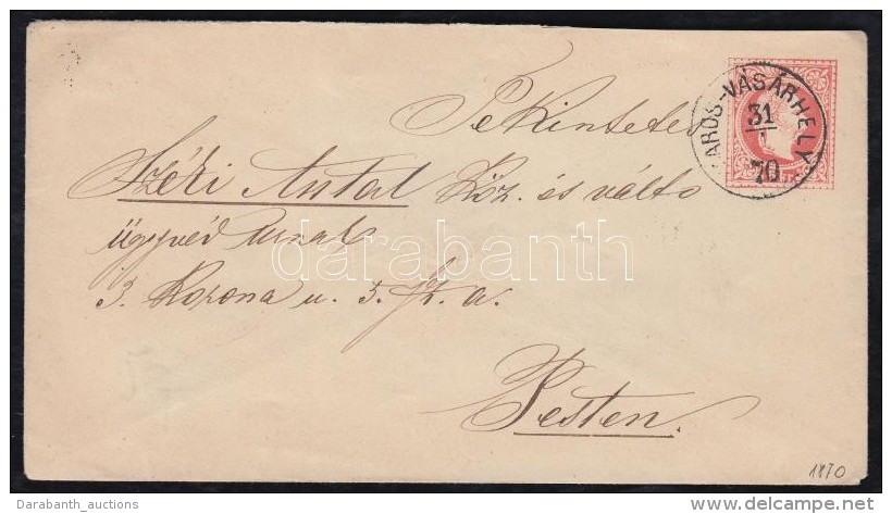 1870 5kr D&iacute;jjegyes Bor&iacute;t&eacute;k / PS-cover 'MAROS-V&Aacute;S&Aacute;RHELY' - 'PEST / ESTE' - Autres & Non Classés