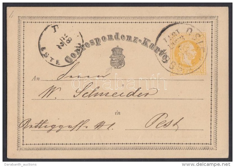 1871 2kr D&iacute;jjegyes LevelezÅ‘lap / PS-card  'OSIEK - ESSEK / JUT' - 'PEST' - Autres & Non Classés