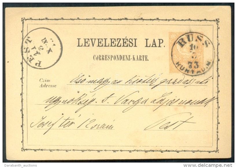 1873 D&iacute;jjegyes LevelezÅ‘lap / PS-card 'RUSS HUNYAD M.' - 'PEST' - Autres & Non Classés