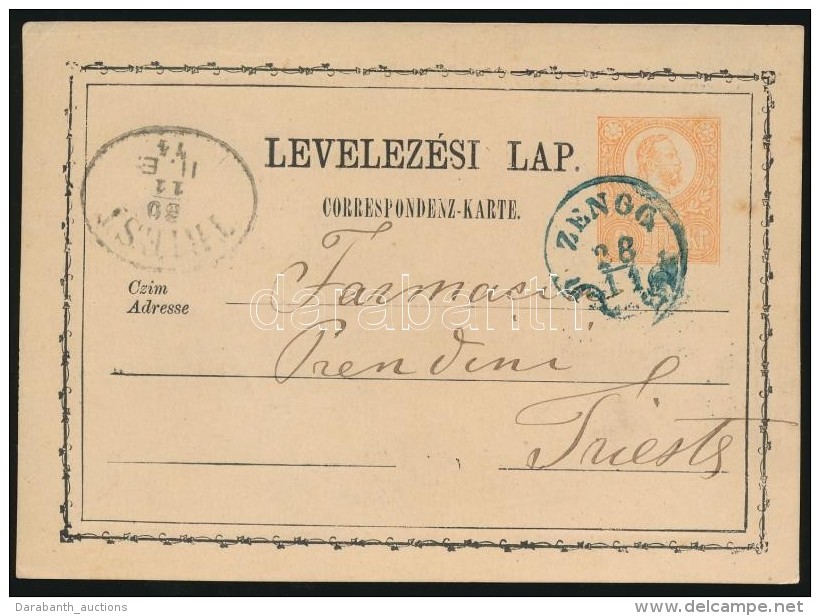 1874 2kr D&iacute;jjegyes LevelezÅ‘lap 'ZENGG' K&eacute;k / Blue - Autres & Non Classés