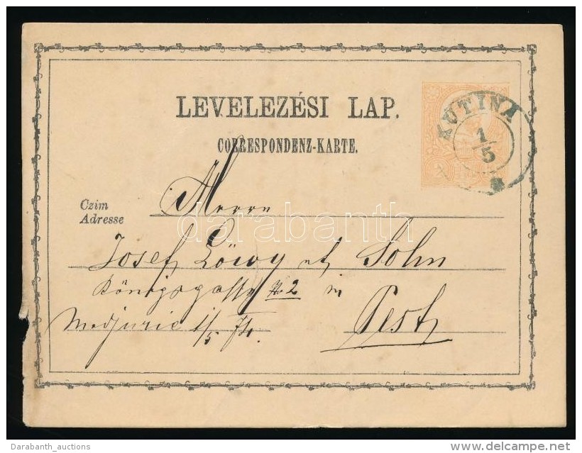 1874 D&iacute;jjegyes LevelezÅ‘lap, K&eacute;kes ,,KUTINA' - Autres & Non Classés