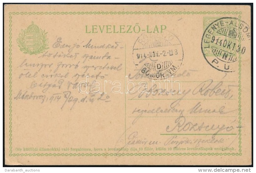 1914 LevelezÅ‘lap 'LEGENYE - ALS&Oacute;M(IH&Aacute;LYI)' P&aacute;lyaudvari B&eacute;lyegz&eacute;ssel - Autres & Non Classés