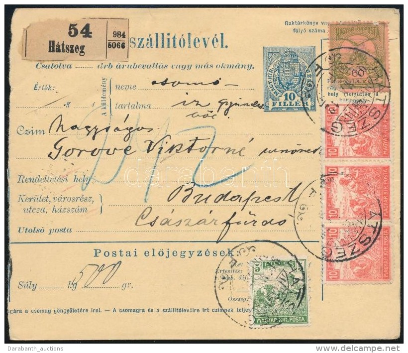 1917 Csomagsz&aacute;ll&iacute;t&oacute; 95f B&eacute;rmentes&iacute;t&eacute;ssel H&aacute;tszeg - Budapest - Autres & Non Classés