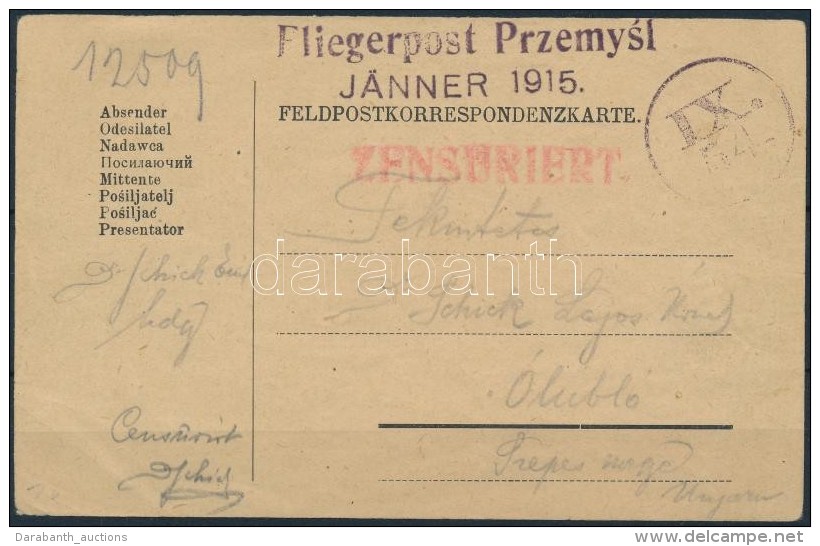 1915 Cenz&uacute;r&aacute;s T&aacute;bori Postai LevelezÅ‘lap / Censored Field Postcard 'FLIEGERPOST Przemysl... - Autres & Non Classés